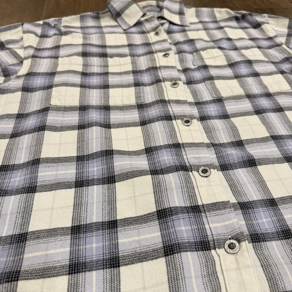 Levi Strauss Silver Tab‎ Plaid Flannel Shirt Womens Size S Cream Oversized - Picture 3 of 8